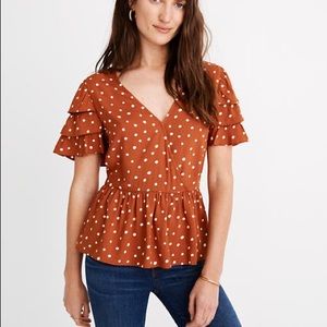 NWOT Madewell peplum ruffle polka dot top